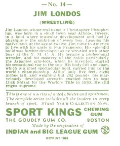 1986 1933 Sport Kings Reprint #14 Jim Londos Back