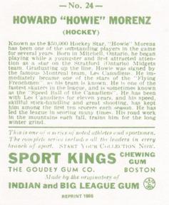 1986 1933 Sport Kings Reprint #24 Howie Morenz Back