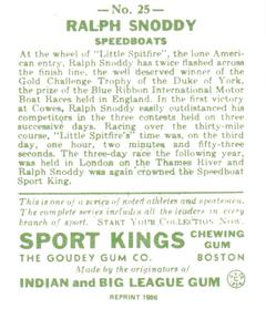 1986 1933 Sport Kings Reprint #25 Ralph Snoddy Back