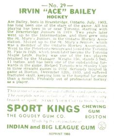 1986 1933 Sport Kings Reprint #29 Ace Bailey Back