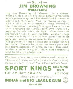 1986 1933 Sport Kings Reprint #41 Jim Browning Back