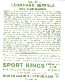 1986 1933 Sport Kings Reprint #48 Leonhard Seppala Back