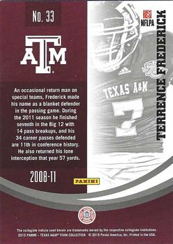 2015 Panini Texas A&M Aggies - Silver #33 Terrence Frederick Back