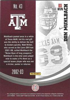 2015 Panini Texas A&M Aggies - Black #43 Don Muhlbach Back