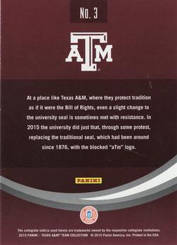 2015 Panini Texas A&M Aggies - Black #3 University Seal Back