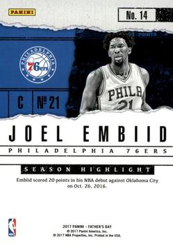 2017 Panini Father's Day #14 Joel Embiid Back