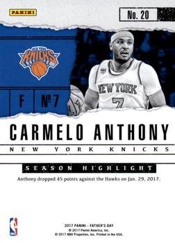 2017 Panini Father's Day #20 Carmelo Anthony Back