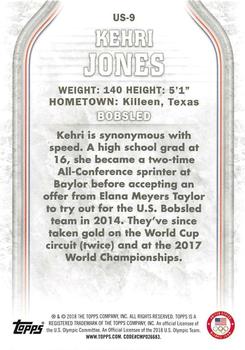 2018 Topps U.S. Olympic & Paralympic Team Hopefuls #US-9 Kehri Jones Back