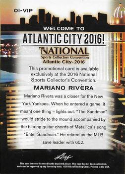 2016 Leaf National Sports Collectors Convention #01-VIP Mariano Rivera Back