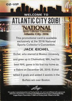 2016 Leaf National Sports Collectors Convention #02-VIP Jack Eichel Back