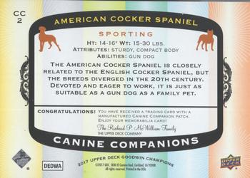 2017 Upper Deck Goodwin Champions - Canine Companion Manufactured Patch #CC2 American Cocker Spaniel Back
