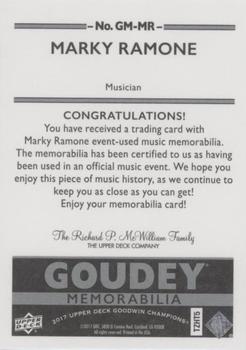 2017 Upper Deck Goodwin Champions - Goudey Memorabilia #GM-MR Marky Ramone Back