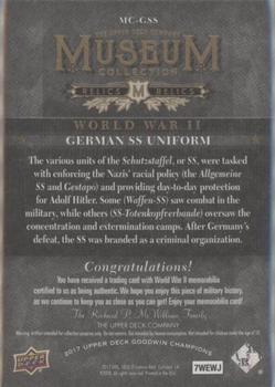 2017 Upper Deck Goodwin Champions - Museum Collection World War II Relics #MC-GSS German SS Uniform Back