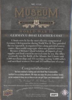 2017 Upper Deck Goodwin Champions - Museum Collection World War II Relics #MC-ULC German U-Boat Leather Coat Back