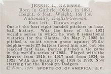 1926 Spalding Champions #NNO Jesse Barnes Back