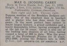 1926 Spalding Champions #NNO Max Carey Back