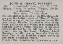 1926 Spalding Champions #NNO Hank DeBerry Back