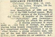 1926 Spalding Champions #NNO Benny Friedman Back