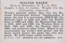 1926 Spalding Champions #NNO Walter Hagen Back
