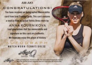 2017 Leaf Q - Flashback 2015 Autograph Memorabilia Red #AM-AK1 Anna Kournikova Back