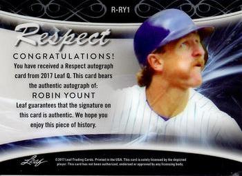 2017 Leaf Q - Respect Autographs #R-RY1 Robin Yount Back