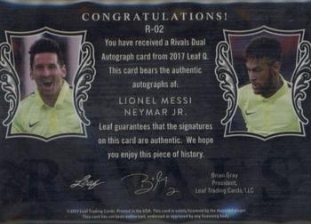 2017 Leaf Q - Rivals Autographs Gold #R-02 Lionel Messi / Neymar Jr. Back