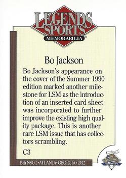 1992 Legends Sports Memorabilia National Sports Card Convention #C3 Bo Jackson Back