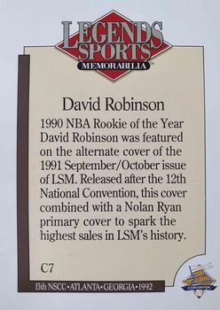 1992 Legends Sports Memorabilia National Sports Card Convention #C7 David Robinson Back