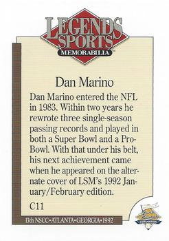 1992 Legends Sports Memorabilia National Sports Card Convention #C11 Dan Marino Back