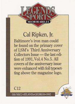 1992 Legends Sports Memorabilia National Sports Card Convention #C12 Cal Ripken Jr. Back
