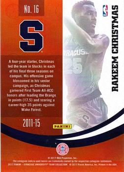 2017 Panini Syracuse Orange #16 Rakeem Christmas Back