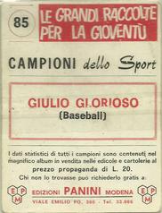1966-67 Panini Campioni Dello Sport (Italian) #85 Giulio Glorioso Back
