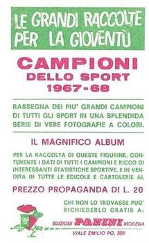 1967-68 Panini Campioni Dello Sport (Italian) #415 Nino Benvenuti Back