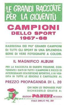 1967-68 Panini Campioni Dello Sport (Italian) #454 Karl Mildenberger Back