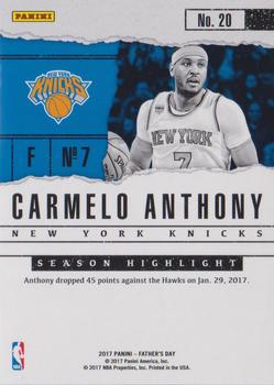2017 Panini Father's Day - Cracked Ice #20 Carmelo Anthony Back