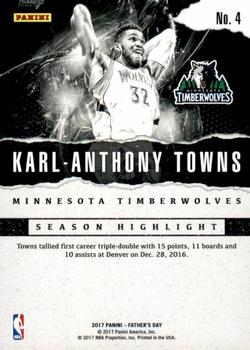 2017 Panini Father's Day - Panini Collection #4 Karl-Anthony Towns Back