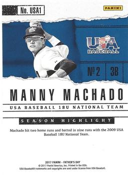 2017 Panini Father's Day - USA Baseball #USA1 Manny Machado Back