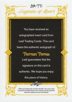 2012 Leaf Legends of Sport #BA-TT1 Thurman Thomas Back