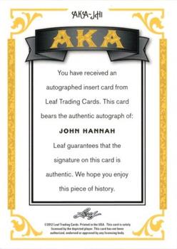 2012 Leaf Legends of Sport - AKA Autographs #AKA-JH1 John Hannah Back