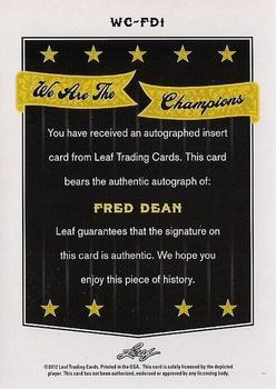 2012 Leaf Legends of Sport - We are the Champions #WC-FD1 Fred Dean Back