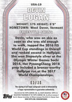 2018 Topps U.S. Olympic & Paralympic Team Hopefuls - Autographs #USA-19 Devin Logan Back