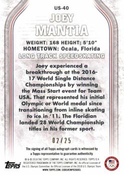 2018 Topps U.S. Olympic & Paralympic Team Hopefuls - Autographs Gold #US-40 Joey Mantia Back