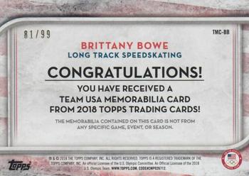 2018 Topps U.S. Olympic & Paralympic Team Hopefuls - Team USA Memorabilia Pieces - Silver #TMC-BB Brittany Bowe Back
