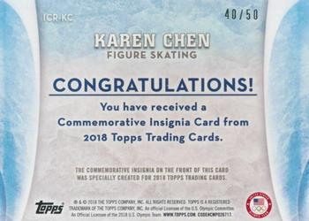 2018 Topps U.S. Olympic & Paralympic Team Hopefuls - ISOC Insignia Commemorative Relics - Silver #ICR-KC Karen Chen Back