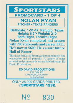 1992 Sportstars #1 Nolan Ryan Back