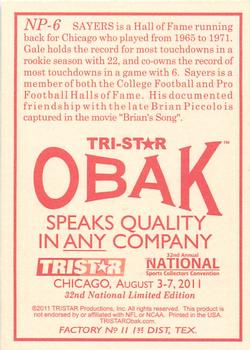2011 TriStar Obak National Convention VIP #NP-6 Gale Sayers Back