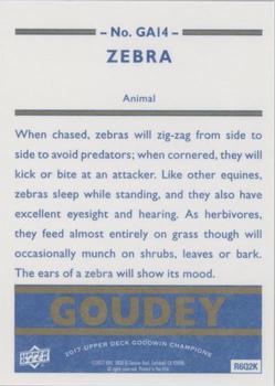 2017 Upper Deck Goodwin Champions - Goudey Animals Royal Blue #GA14 Zebra Back