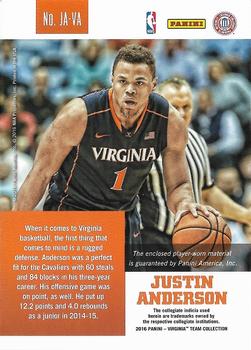 2016 Panini Virginia Cavaliers - Memorabilia #JA-VA Justin Anderson Back