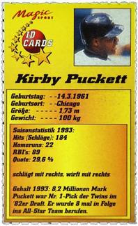 1995 Magic Sport ID Cards (German) #15 Kirby Puckett Back