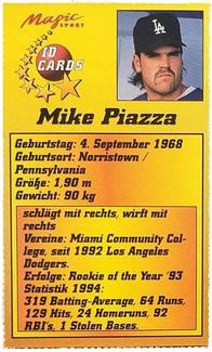 1995 Magic Sport ID Cards (German) #69 Mike Piazza Back